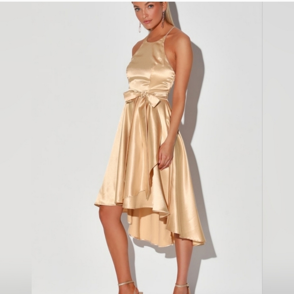 NWT Lulus Light Up My LOVE GOLD HIGH LOW dress